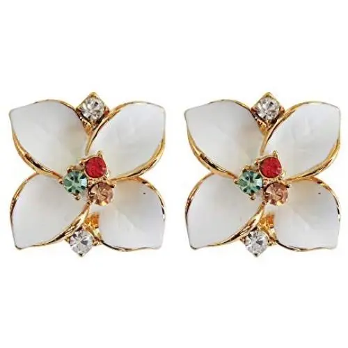 Navachi 18k Gold Plated Crystal Colorful Enamel Leaves Flower Omega Back Earrings Navachi 18k Gold Plated Crystal Colorful Enamel Leaves Flower Omega Back Earrings