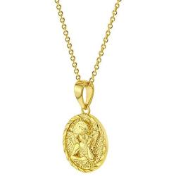 In Season Jewelry 18k Yellow Gold Plated Guardian Angel Medal Baptism Gift Pendant Necklace 18''