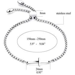 TOMLEE 316L Stainless Steel Sideways Cross Bracelet Rose Gold Silver Plated Charm Adjustable Link Chain Friendship Jewelry