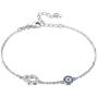 TONGZHE Blue Evil Eye Hamsa Hand Bracelet in Sterling Silver 925 with Cubic Zirconia CZ and 7''+1.5'' Cable Chain