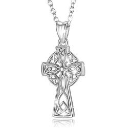 INFUSEU Sterling Silver Celtic Knot Pendant Necklaces for Women Girls Irish Jewelry Cross Tree of Life Trinity Eternity Love, 18 Inch Chain