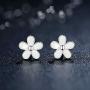 Cherry Blossom Charm Stud Earrings Sterling Silver with Crystal Enamel & Pink Flower Charm for Women Girls Fashion Fine Jewelry