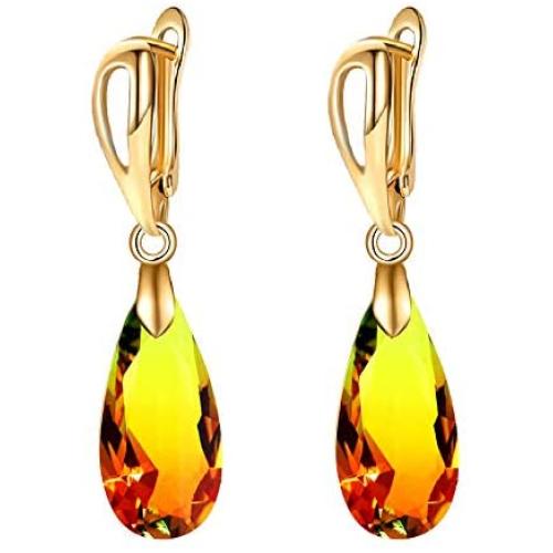Uloveido Imitated Tourmaline Water Drop Earrings Teardrop Gradient Orange Dangle Earrings Gold Plated Wedding Jewelry for Women Y614