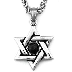 Warvik Jewish Star of David Pendant Necklace Dog Tag Hexagram, Stainless Steel Jewelry Mens Womens Wheat Chain 20/28inch