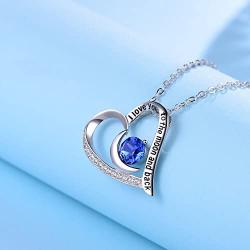 Mothers Day Necklace for Mom Birthday Gifts Love Heart Pendant Love You to the Moon and Back September Blue Sapphire Jewelry Sterling Silver Necklace