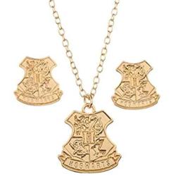 Bioworld Harry Potter Hogwarts Jewelry Set | Logo Necklace and Earrings with Branded Jewelry Box Case