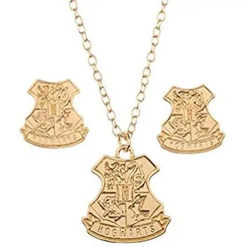 Bioworld Harry Potter Hogwarts Jewelry Set | Logo Necklace and Earrings with Branded Jewelry Box Case Bioworld Harry Potter Hogwarts Jewelry Set | Logo Necklace and Earrings with Branded Jewelry Box Case