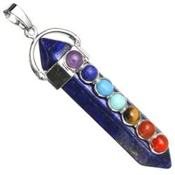 BEADNOVA 7 Chakra Gemstones Necklace Hexagonal Healing Point Crystal Pendant Necklace Stainless Steel Chain 18''