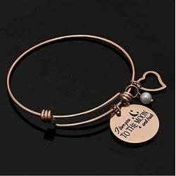 Luvalti Charm Bracelet I Love You to The Moon & Back Adjustable Bangle Gift for Women Girl Sister Mother Friends Womens Rose Gold
