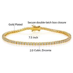 GEMSME 18K Yellow Gold Plated 2.0 Round Cubic Zirconia Classic Tennis Bracelet 7.5 Inch