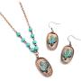 3 Piece Mixed Metal Cactus Concho Jewelry Set - Necklace, Cuff Bracelet, and Earrings