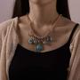 Simsly Vintage Crystal Necklace Gold Turquoise Pendant Necklace Chain Jewelry with Earring for Women and Girls