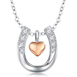 MEDWISE Horse Pendant Necklace Jewelry Gifts for Women Girls Silver Lucky Horse in Heart Necklace Embrace Horse Necklace for Cowgirls Equestrian Birthday Mothers Day Gift