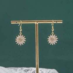 18k Gold Sunflower Drop Earrings Dainty Cubic Zirconia Flower Earrings Hypoallergenic Handmade Earrings Gift for Women Girls