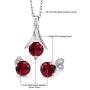 Gem Stone King 925 Sterling Silver Created Ruby Pendant and Earrings Set For Women, 2.40 Ct Round Cut With 18 Inch Silver Chain