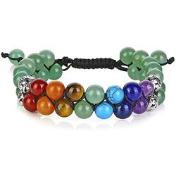 7 Chakra Yoga Meditation Bracelets Reiki Healing Crystal Stone Anxiety Bracelets Double Layered Natural Gemstone Beads Bracelets for Women Mens Teens Exquisite New Year Friendship Jewelry Gifts