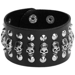 Black metal rivets studs punk rock biker wide belt leather bracelet guard wrist strap skull