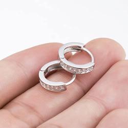 AOBOCO S925 Sterling Silver Cubic Zirconia Huggie Small Hoop Earrings for Women Girls Teens