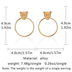 Doubnine Lion Head Earrings Gold Circle Dangle Baroque Animal Earrings Women Accessories Gift