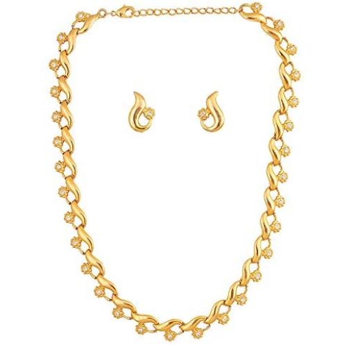 Crunchy Fashion Bollywood Style Gold Plated Party Wear Traditional Indian Crystal Jewelry Necklace and Earrings Set