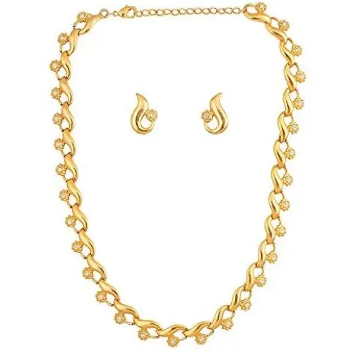 Crunchy Fashion Bollywood Style Gold Plated Party Wear Traditional Indian Crystal Jewelry Necklace and Earrings Set