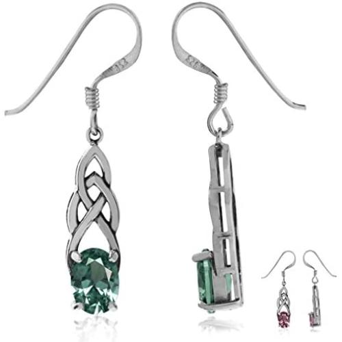 Silvershake Simulated Color Change Alexandrite 925 Sterling Silver Celtic Knot Dangle Hook Earrings