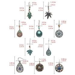 Indian Earrings for Women, Fashion Hollow Dangle Earrings Set for Women Girls Bohemian National Style Eardrop with Bronze Waterdrop Leaf hand Shaped Vintage Jewelry for Gifts,10 Pairs