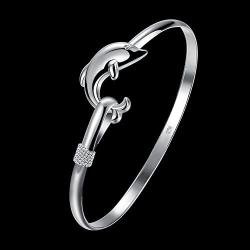 Greendou Fashion Jewelry 925 Sterling Silver Dolphin Bangle Bracelet