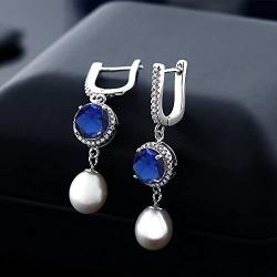 Gem Stone King 925 Sterling Silver Blue Simulated Sapphire Womens Dangle Earrings (5.79 Ct Round Cut 8MM)