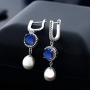 Gem Stone King 925 Sterling Silver Blue Simulated Sapphire Womens Dangle Earrings (5.79 Ct Round Cut 8MM)