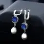 Gem Stone King 925 Sterling Silver Blue Simulated Sapphire Womens Dangle Earrings (5.79 Ct Round Cut 8MM)