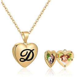 IEFWELL Locket Necklaces That Holds Pictures, 14K Gold Plated Heart Picture Necklaces for Women Girls Initial Locket Necklaces for Kids Teen Girls