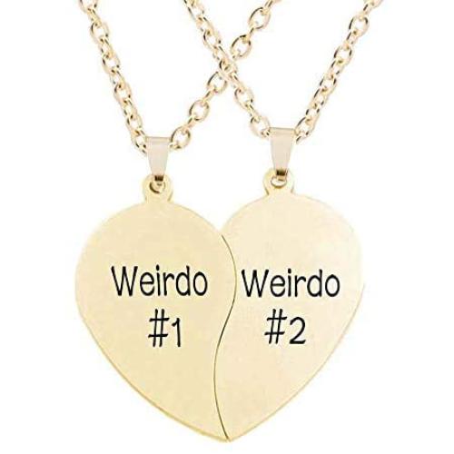 MJartoria Best Friend Necklaces BFF Necklace for 2 Friendship Valentines Day Gifts Split Heart Necklace Weirdo 1 Weirdo 2 Best Friends Forever Pendant Set