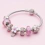 ATHENAIE 925 Sterling Silver Magnolia Bloom Pale Cerise Enamel Pink CZ Bead Charms for Bracelet