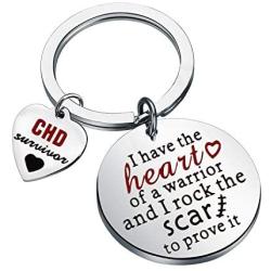 BAUNA CHD Keychain Heart Disease Gift I Have The Heart of A Warrior and I Rock The Scar to Prove It Congenital Heart Defect Warrior Survivor Jewelry Gift
