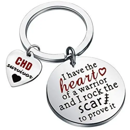 BAUNA CHD Keychain Heart Disease Gift I Have The Heart of A Warrior and I Rock The Scar to Prove It Congenital Heart Defect Warrior Survivor Jewelry Gift