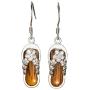 Sterling Silver Koa Wood CZ Plumeria Flip Flop Slipper Dangle Hook Earrings