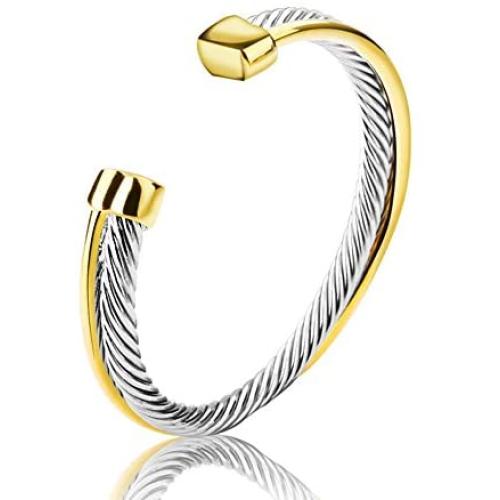UNY Single Line Cross Over Twisted Cable Wire Bangles Crystal Mosaic Bracelet Bangle for Women Fashion Jewelry