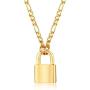 Gamtic Padlock Pendant Figaro Chain Necklace Gold Plated Stainless Steel Solid Lock Women Teen Girls Daily Jewelry