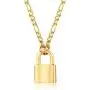 Gamtic Padlock Pendant Figaro Chain Necklace Gold Plated Stainless Steel Solid Lock Women Teen Girls Daily Jewelry