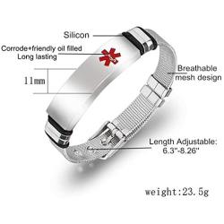 Murinsar Free Custom Engraving Women Mens Stainless Steel Medical Alert Disease Awareness Bracelet Adjustable Emergency ID Bangle for Adults,Kids