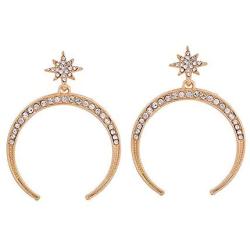 Full Clear Rhinestones Stars Moon Crescent Dangle Earrings Fashion Delicate Female Studs Jewelry