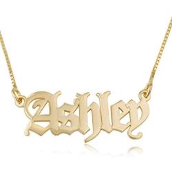 Beleco Jewelry Personalized Old English Name Necklace. Customized Gothic Font Style Any Name Necklace, Old English Name Pendant, Nameplate Jewelry For Girlfriend, Gift For Her, Jewelry For Women, 925 Sterling Silver Or 18K Gold Plated Necklace