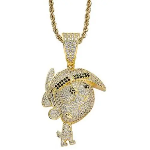 Moca Jewelry Hip Hop Iced Out Bling Timmy Pendent 18K Gold Plated Chain Necklace for Men Women