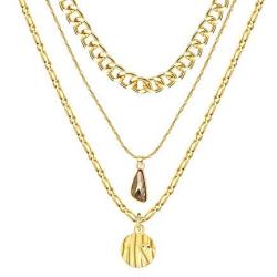 RnBLM JEWELRY 3 Pcs 14K Gold Plated Layered Necklaces for Women Dainty Multilayered Link Chain Cross Y Pendant Choker Necklaces Set