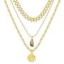 RnBLM JEWELRY 3 Pcs 14K Gold Plated Layered Necklaces for Women Dainty Multilayered Link Chain Cross Y Pendant Choker Necklaces Set