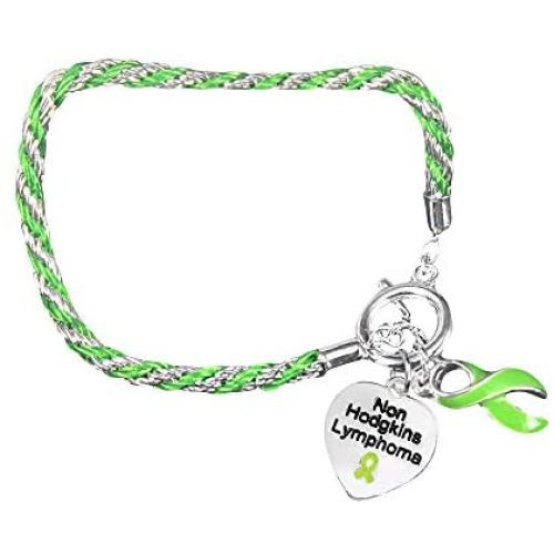 Fundraising For A Cause | Non-Hodgkin’s Lymphoma Awareness Charm Bracelet with Accent String - Lime Green Ribbon Bracelets for Lymphoma Awareness