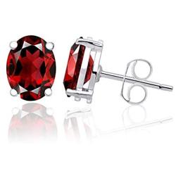 Orchid Jewelry 2.45 CTW Natural 8X6MM Oval Red Garnet 925 Sterling Silver Stud Earrings For Women – A January Birthstone Gemstone- A Beautiful Pair For Little Girls and Lovely Ladies