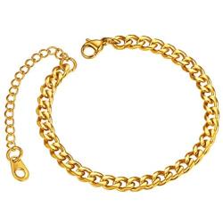 ChainsPro Boys Chain Link Bracelet, 4 mm Width, 16+5CM Adjustable, 18K Gold Plated/316L Stanless Steel/Black-with Gift Box