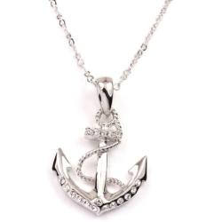 FC Jory White & Rose Gold Plated Crystal Rhinestones Anchor Pendant Necklace